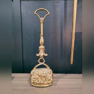 Vtg Solid Brass Ornate Floral Rose Motif Door Stop 15'Hx5 Palmetto Stamp 1990